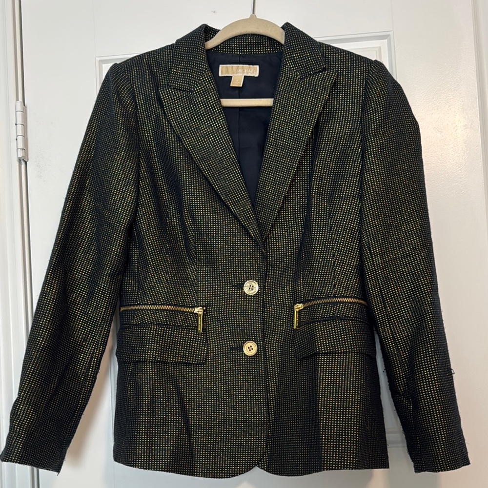 Michael by Michael Kors Navy Blue  and Gold Blazer with Notched Lapels